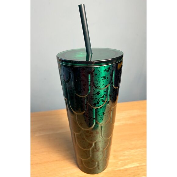 Starbucks 24 Oz Iridescent Green Mermaid Scales Tumbler Lid & Straw NWT NEW - Picture 2 of 3